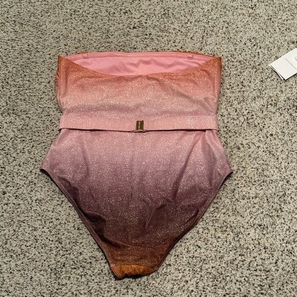 Zimmerman | Golden Metallic Bandeau Belted Swimsuit | Ombrè | Size: 8-10 - Picture 12 of 16